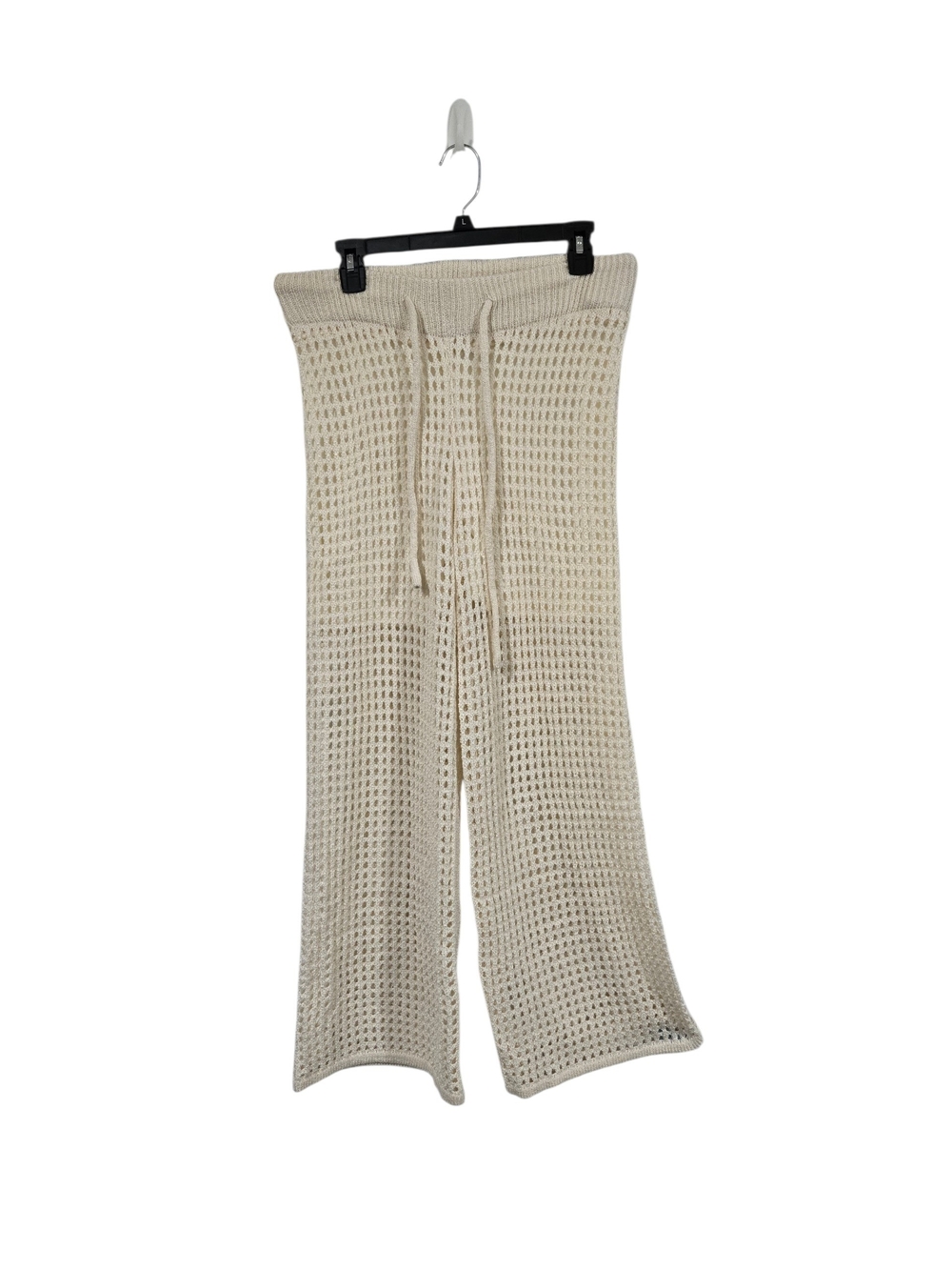 Butter Melon Cream Wide-Leg Crochet Pants with Drawstring Waist Lined New L